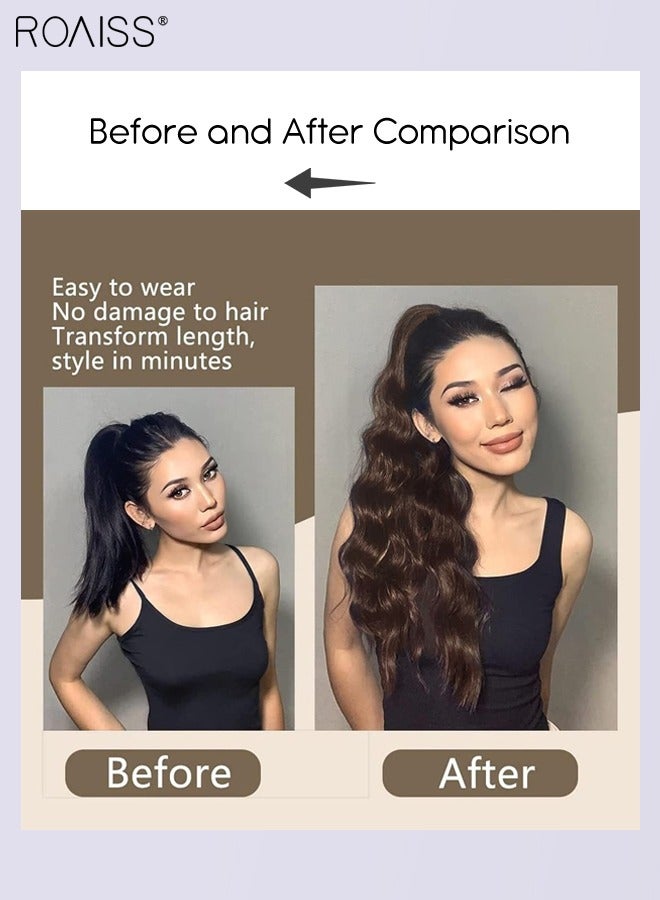 رويس وصلة شعر ذيل حصان طويلة مموجة برباط للنساء، وصلات شعر ذيل حصان اصطناعية، قطع شعر ناعمة طبيعية للاستخدام اليومي للحفلات 60 سم (24 بوصة) - بني داكن - Image 2