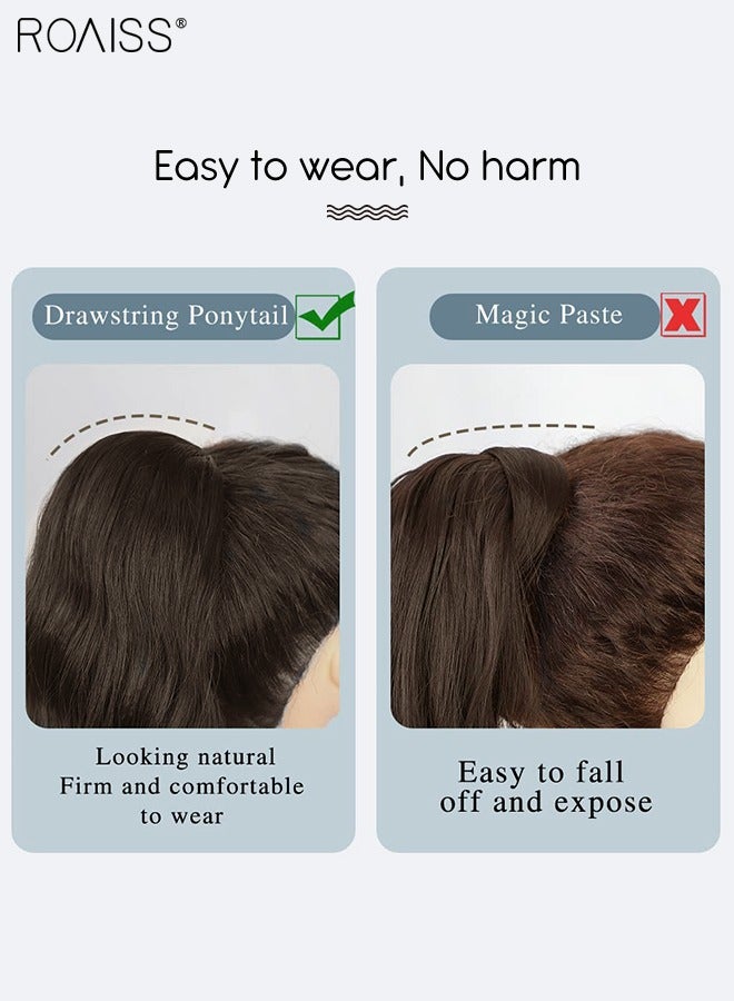 رويس وصلة شعر ذيل حصان طويلة مموجة برباط للنساء، وصلات شعر ذيل حصان اصطناعية، قطع شعر ناعمة طبيعية للاستخدام اليومي للحفلات 60 سم (24 بوصة) - بني داكن - Image 4