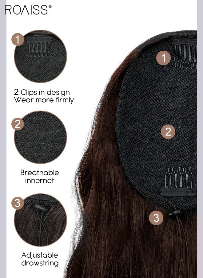رويس وصلة شعر ذيل حصان طويلة مموجة برباط للنساء، وصلات شعر ذيل حصان اصطناعية، قطع شعر ناعمة طبيعية للاستخدام اليومي للحفلات 60 سم (24 بوصة) - بني داكن - Image 5