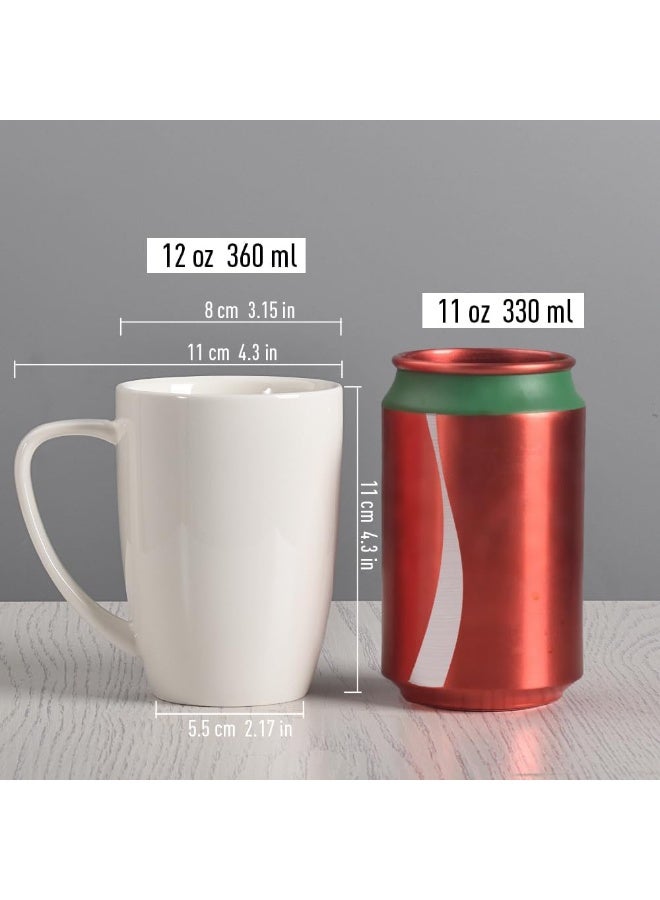 Ceramic mug set for tea, latte, mocha and hot chocolate, 6 pieces, white, 360 ml - Image 2