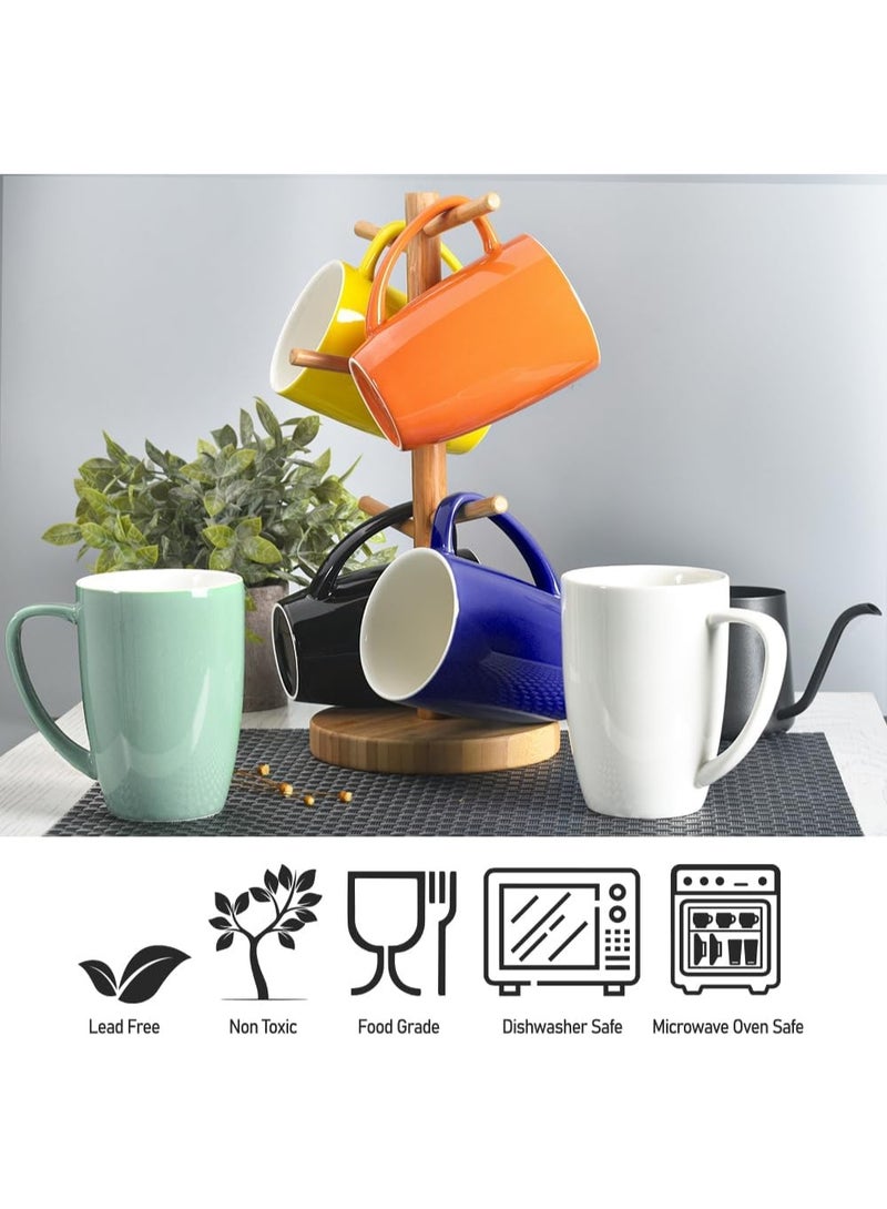 Ceramic mug set for tea, latte, mocha and hot chocolate, 6 pieces, white, 360 ml - Image 3