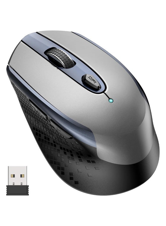 TM004 Wireless Mouse – 6 Buttons Silent Clicks, 2.4GHz Cordless Mouse with 3 Adjustable DPI Levels & Ergonomic Design for Laptop, PC & Chromebook (Grey) - Image 1