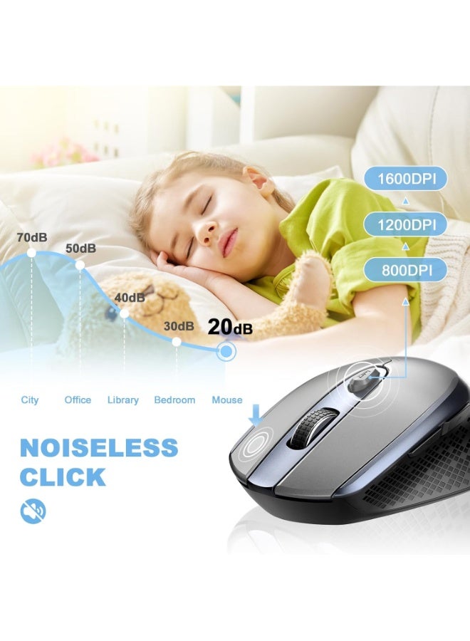 TM004 Wireless Mouse – 6 Buttons Silent Clicks, 2.4GHz Cordless Mouse with 3 Adjustable DPI Levels & Ergonomic Design for Laptop, PC & Chromebook (Grey) - Image 5