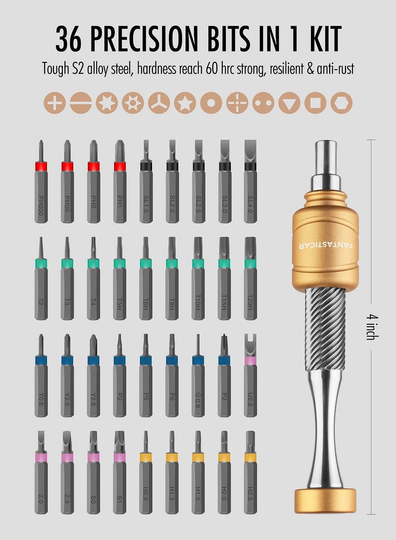 SYOSI Precision Screwdriver Kit, 37Pcs with Low-Gravity Design Magnetic Driver Handle and Durable Steel Bits, for Electronics Repair, Computer, Phone, Watch, Eyeglass - Image 2