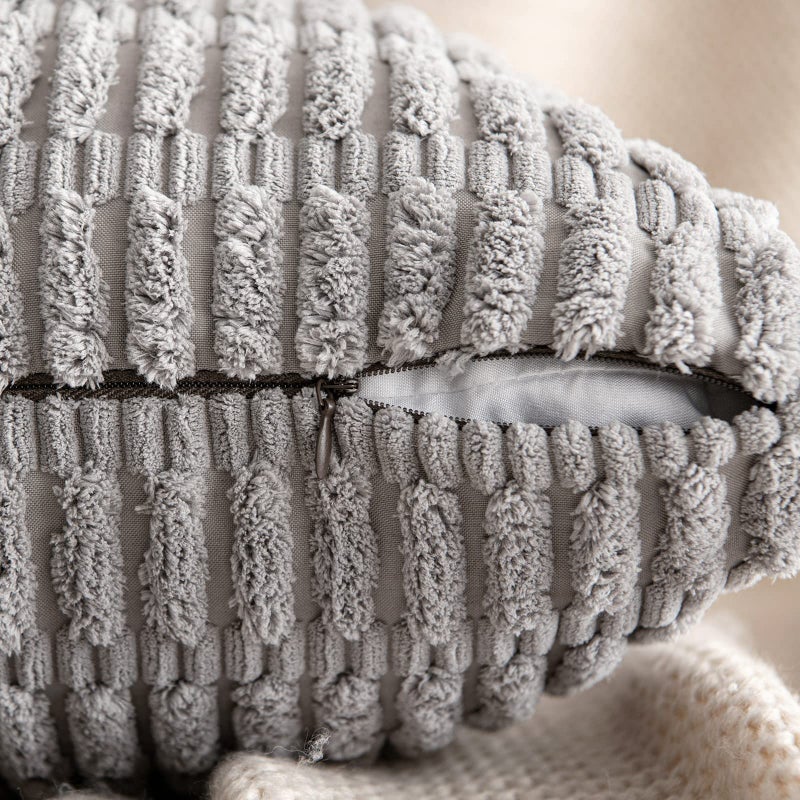 ميولي حزمة Miulee من 2 corduroy تزيين وسادة رمي الأغطية 24 × 24 بوصة ناعم بوهو وسادة مخططة الأغطية ديكور منزل مزرعة حديثة للأريكة أريكة أريكة أريكة سرير رمادي فاتح - Image 2