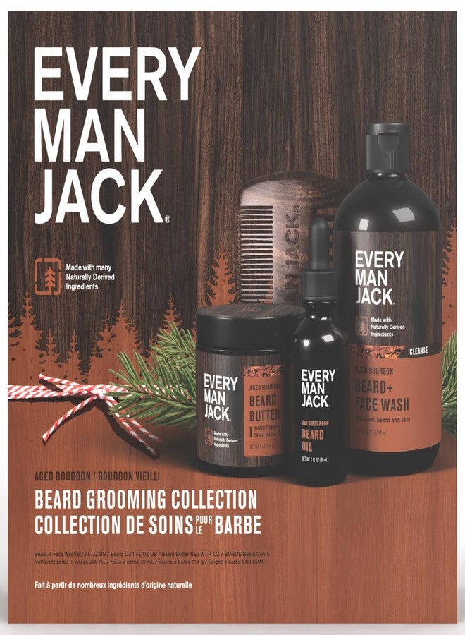 Every Man Jack Men's Aged Bourbon Beard Kit Holiday Gift Set, Face Wash, Beard Butter and Beard Oil - Image 1