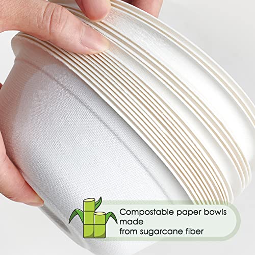 ECOLipak 150 Pack 12 oz Paper Bowls Disposable, Heavy-Duty Biodegradable Compostable Bowls Made of Natural Sugarcane Bagasse, Suitable for Salad, Dessert, Milk, Cereals - Image 3