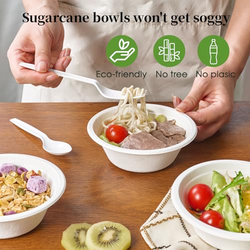 ECOLipak 150 Pack 12 oz Paper Bowls Disposable, Heavy-Duty Biodegradable Compostable Bowls Made of Natural Sugarcane Bagasse, Suitable for Salad, Dessert, Milk, Cereals - Image 5