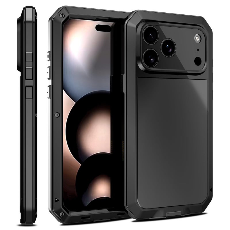 Marrkey Compatiable with iPhone 17 Pro Case,360 Full Body Protective Cover Heavy Duty Shockproof [Tough Armour] Aluminum Alloy Metal Case with Silicone Built-in Screen Protector - Black - Image 3