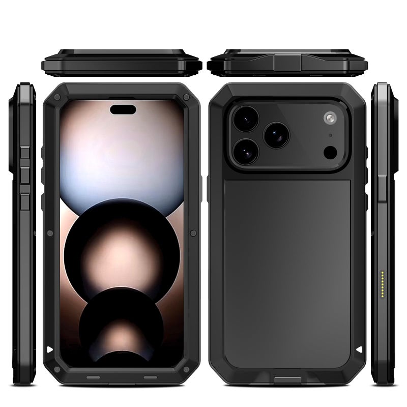 Marrkey Compatiable with iPhone 17 Pro Case,360 Full Body Protective Cover Heavy Duty Shockproof [Tough Armour] Aluminum Alloy Metal Case with Silicone Built-in Screen Protector - Black - Image 2