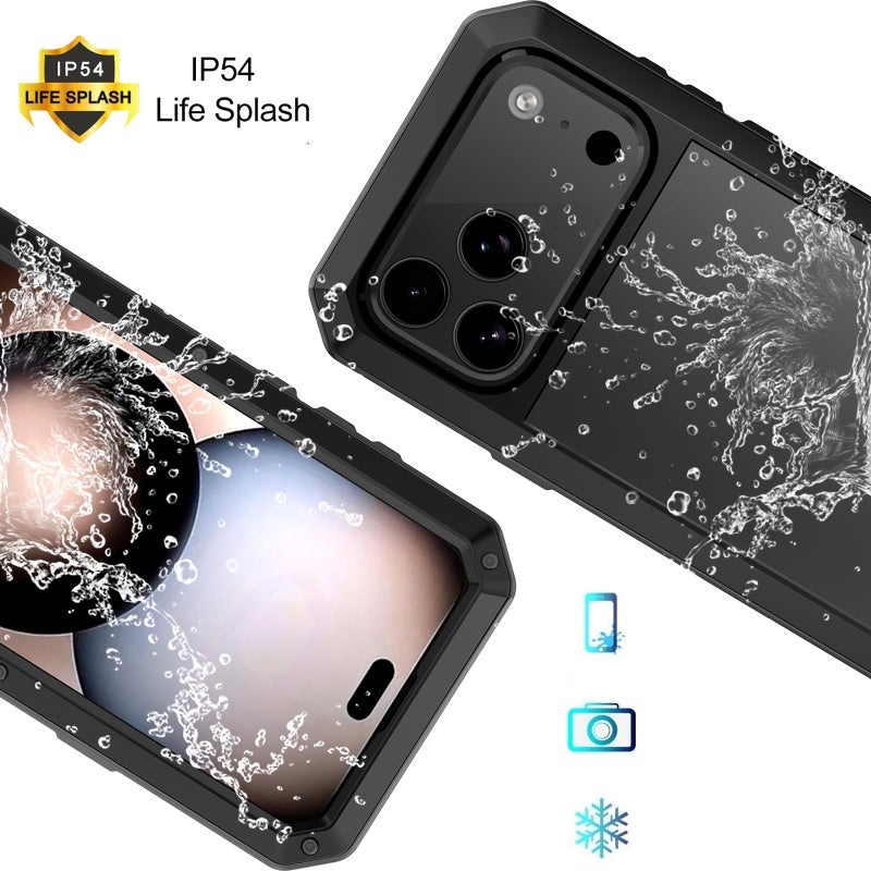 Marrkey Compatiable with iPhone 17 Pro Case,360 Full Body Protective Cover Heavy Duty Shockproof [Tough Armour] Aluminum Alloy Metal Case with Silicone Built-in Screen Protector - Black - Image 4