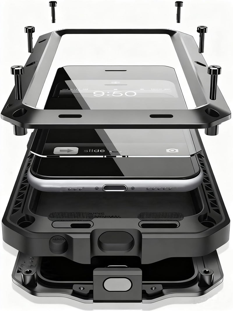 Marrkey Compatiable with iPhone 17 Pro Case,360 Full Body Protective Cover Heavy Duty Shockproof [Tough Armour] Aluminum Alloy Metal Case with Silicone Built-in Screen Protector - Black - Image 1