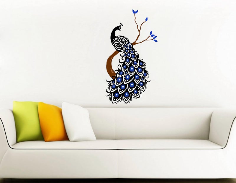 Dreamkraft Beautiful Bird Peacock Sit On Branch Wall Self-Adhesive Sticker for Home Decor,Kid's Room Decor & Drawing Room(Multicolor PVC Vinyl 90x50Cms) - Image 5