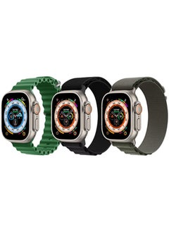 Silicone Ocean Band Strap for Apple Watch Ultra 8 49mm Set of 3, Green, Black, Dark Green