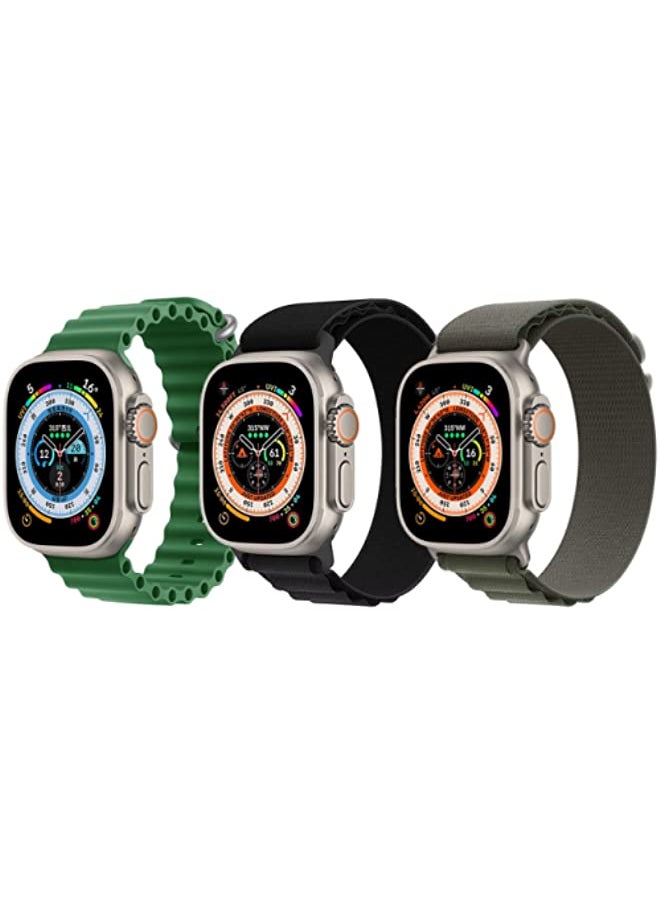 IAF - Silicone Ocean Band Strap for Apple Watch Ultra 8 49mm Set of 3, Green, Black, Dark Green - Image 1