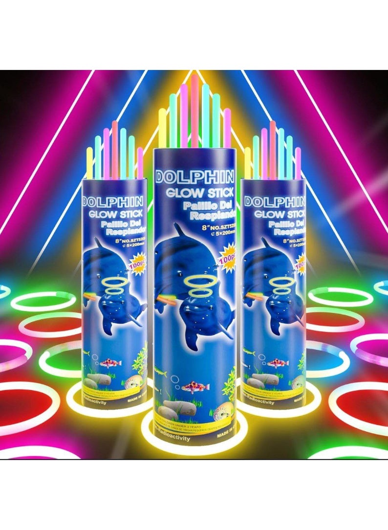 100 Pieces Glow Sticks, Large 8 Inch Glow in the Dark Glow Sticks for Glow Neon Party Necklaces and Bracelets (100 Pieces Glow Sticks with 100 Pieces Connectors) - Image 1