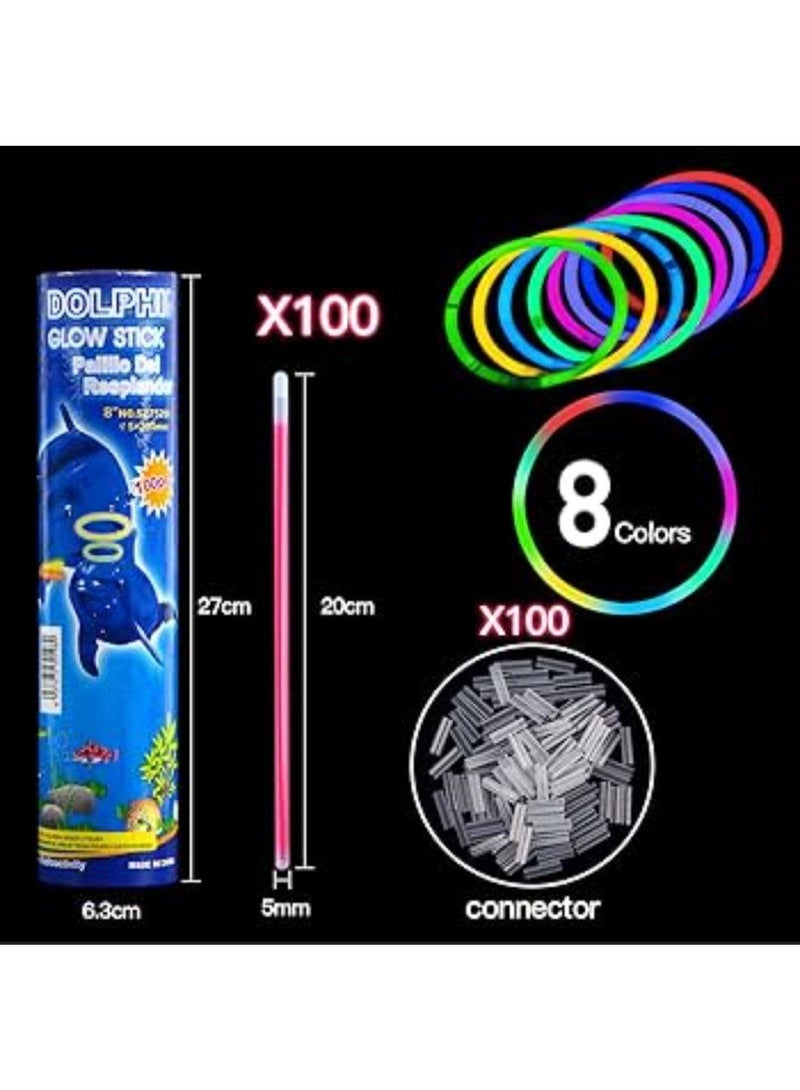 100 Pieces Glow Sticks, Large 8 Inch Glow in the Dark Glow Sticks for Glow Neon Party Necklaces and Bracelets (100 Pieces Glow Sticks with 100 Pieces Connectors) - Image 2