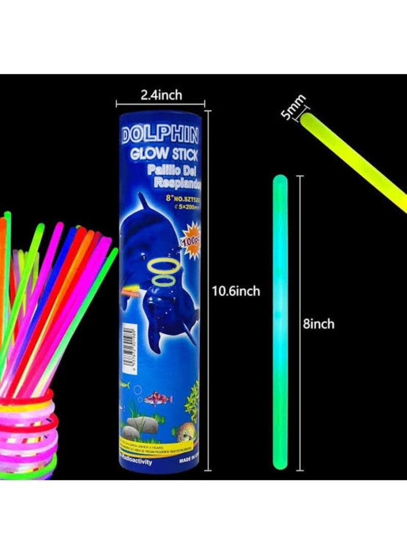 100 Pieces Glow Sticks, Large 8 Inch Glow in the Dark Glow Sticks for Glow Neon Party Necklaces and Bracelets (100 Pieces Glow Sticks with 100 Pieces Connectors) - Image 3