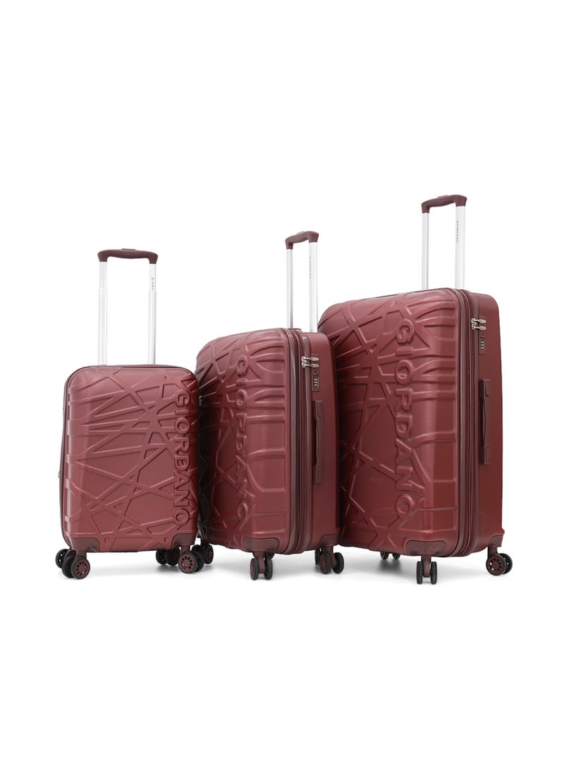 GIORDANO مجموعة حقائب سفر صلبة مكونة من 3 قطع، لون عنابي (S-20&quot;، M-24&quot;، L-28&quot;)  - Image 1