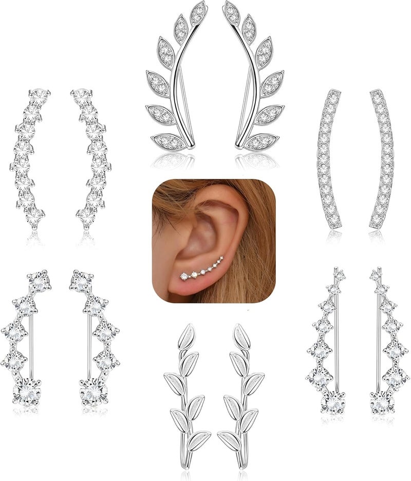 Finrezio 6Pairs Ear Cuffs Climber Hoop Earring CZ Arrow Crawler Stud Earring Jacket for Women - Image 1