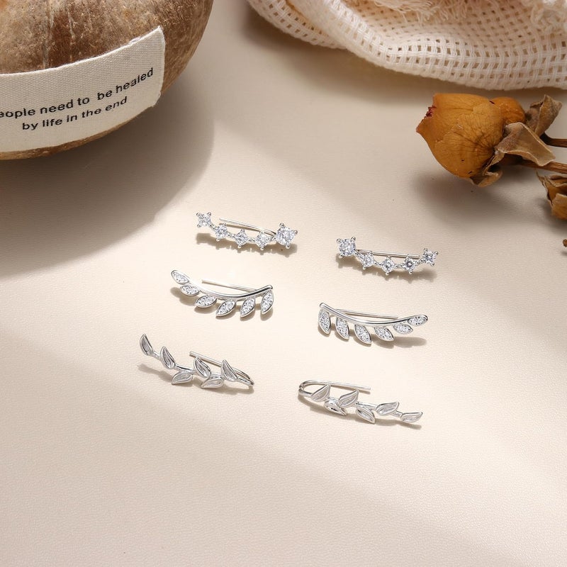 Finrezio 6Pairs Ear Cuffs Climber Hoop Earring CZ Arrow Crawler Stud Earring Jacket for Women - Image 4