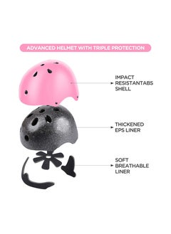 Generic Roller Skating protective gear children's helmet set of riding elbow wristband, skateboard skates balance bike helmet knee pads 7 pcs - Pink  - Image 2