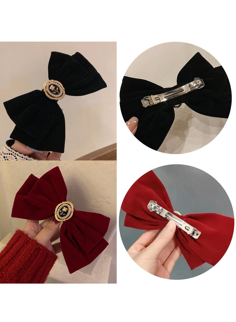 KHAJUL 2-Piece Velvet Vintage Rose Hair Clips for Women Girls Birthday Wedding Hair Accessories (Red + Black Short) - Image 5
