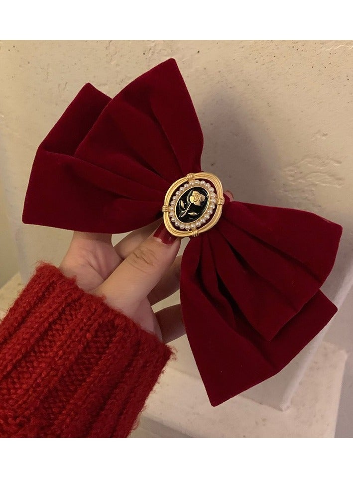 KHAJUL 2-Piece Velvet Vintage Rose Hair Clips for Women Girls Birthday Wedding Hair Accessories (Red + Black Short) - Image 4