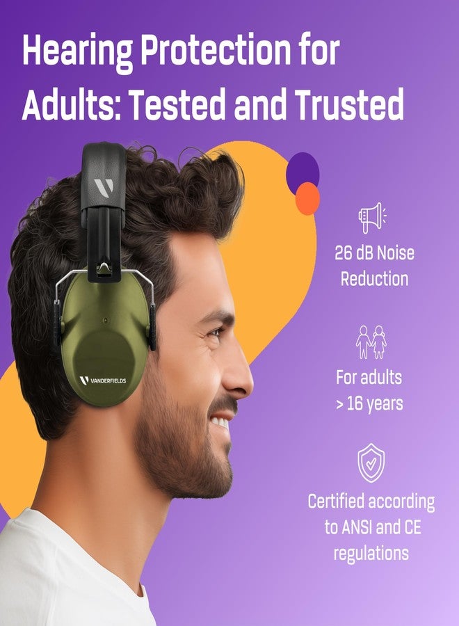 Vanderfields Hearing Protection Ear Muffs for Noise Reduction, 26dB Certified, Noise Cancelling Safety Ear Protection for Shooting, Adult Headphones for Lawn Mowing, DIY, Construction, Woodworking - Image 2