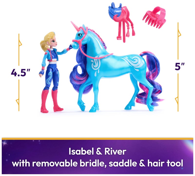 Unicorn Academy أكاديمية اليونيكورن، إيزابيل وريفر مع 2 ملحقات وأداة شعر، دمى وألعاب يونيكورن، هدايا ومواد تعبئة لجوارب للفتيات من عمر 4 سنوات وما فوق - Image 2