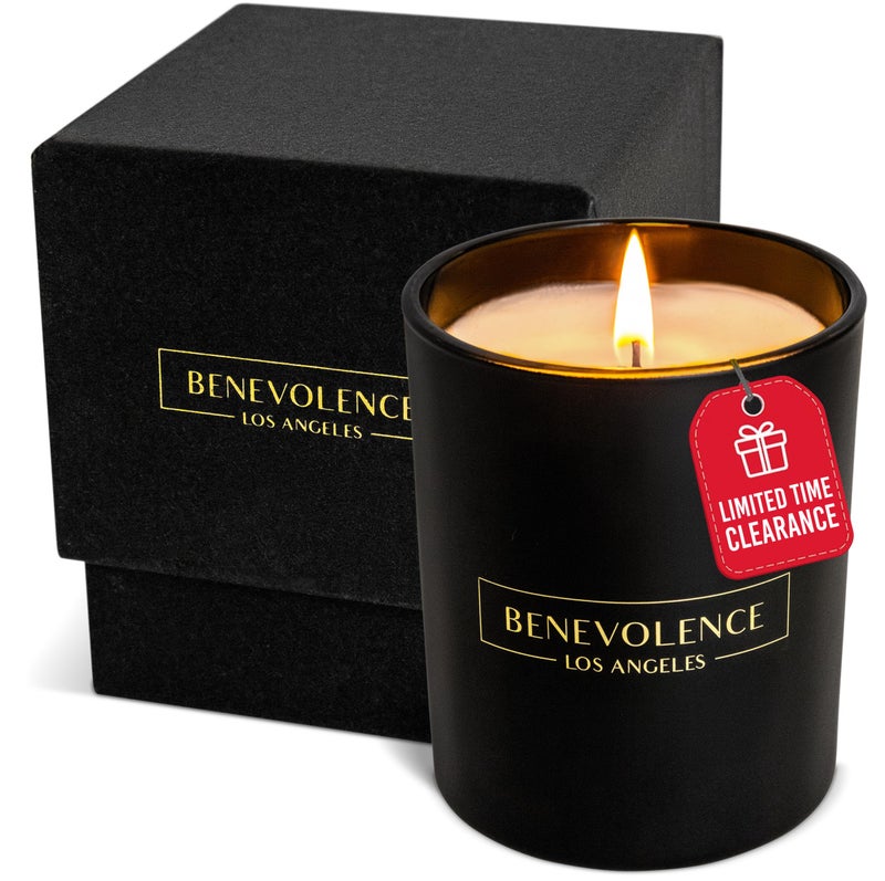 Benevolence LA Lavender Lilac Scented Candle Soy Christmas Candles Black Holiday Candle for Home Gifts for Women and Men Home Fragrance Aromatherapy Bathroom Freshener 8oz 45 Hour Burn
