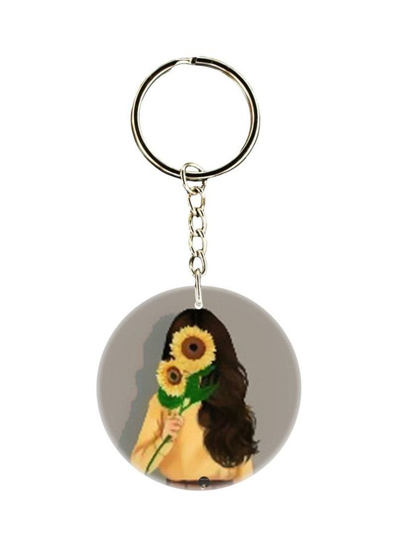 RKN Person Holding Flower Printed Double Sided Keychain 