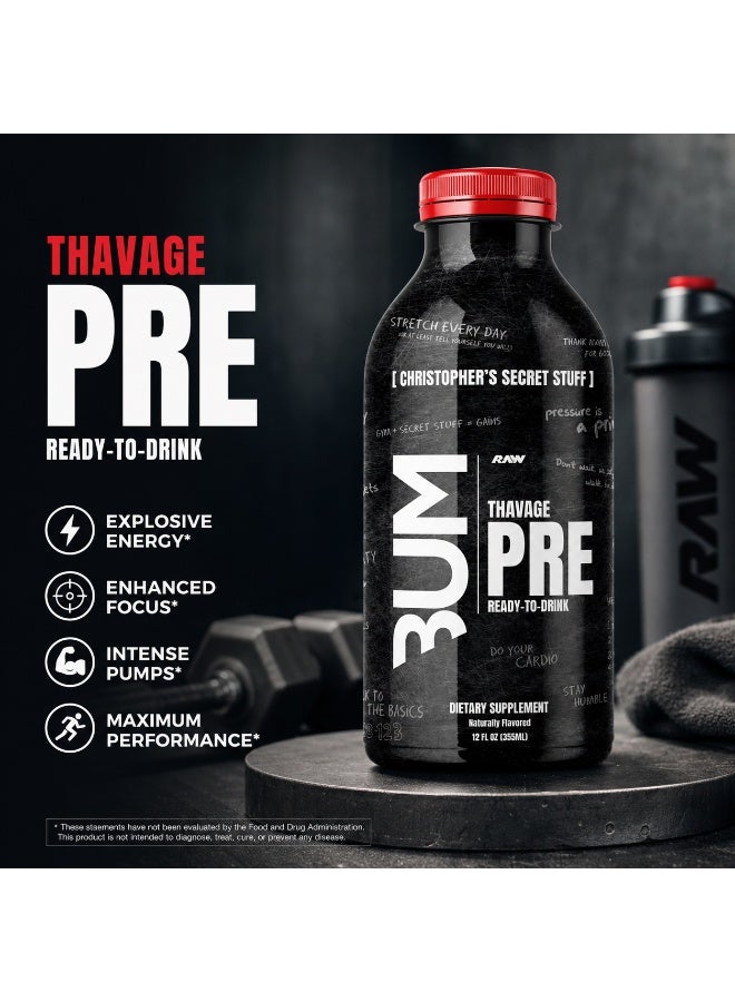 RAW CBUM Thavage PRE Ready-to-Drink Pre-Workout | Beta-Alanine, L-Citrulline & Caffeine Blend for Explosive Focus & Energy | Zero Sugar | 12 fl oz (355ml) CHRISTOPHER SECRET STUFF - Image 2