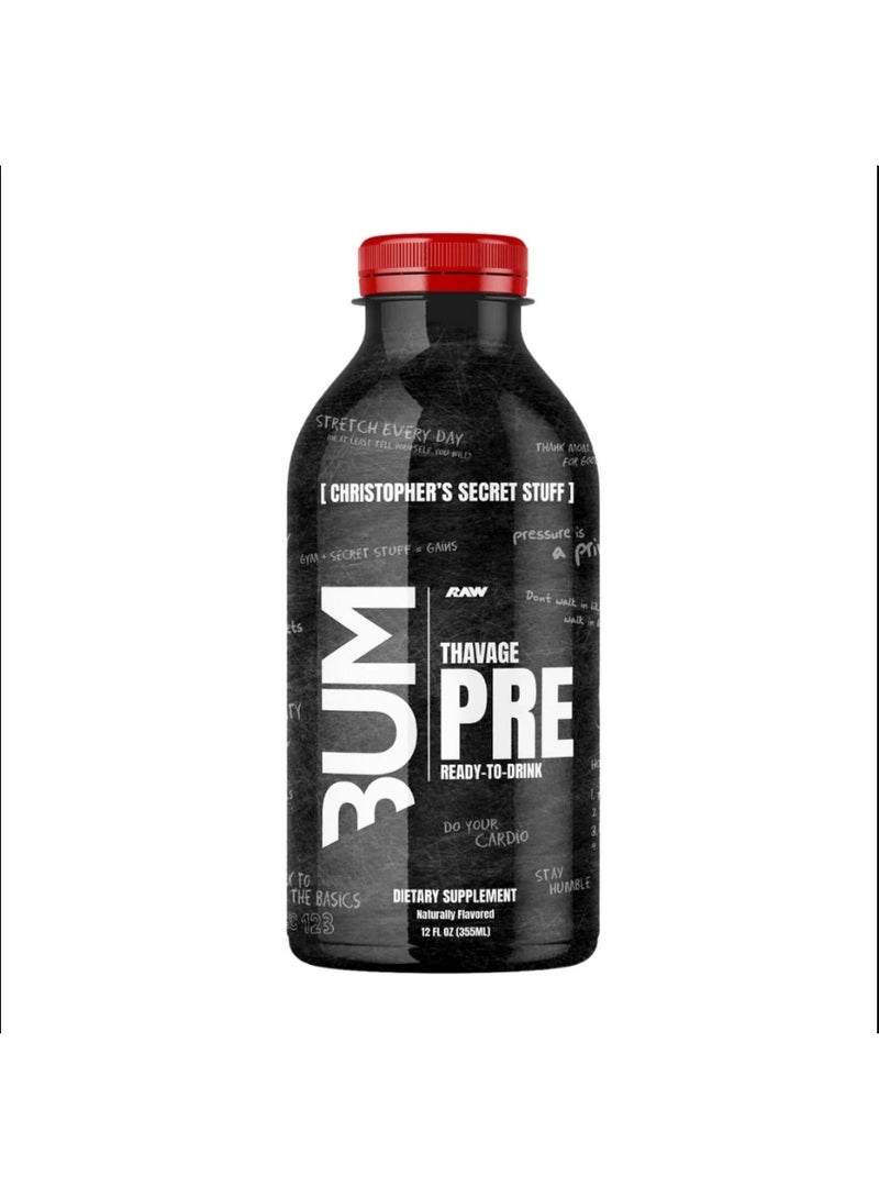 RAW CBUM Thavage PRE Ready-to-Drink Pre-Workout | Beta-Alanine, L-Citrulline & Caffeine Blend for Explosive Focus & Energy | Zero Sugar | 12 fl oz (355ml) CHRISTOPHER SECRET STUFF - Image 1