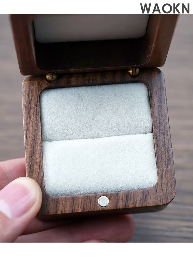 WAOKN Engagement Ring Box , Wooden Ring Box With Velvet Jewelry Display Gift Box , Earrings Coin Storage Box for Proposal Engagement Wedding Anniversary Square , portable and durable , 6*6*4cm , unisex , black . - Image 4