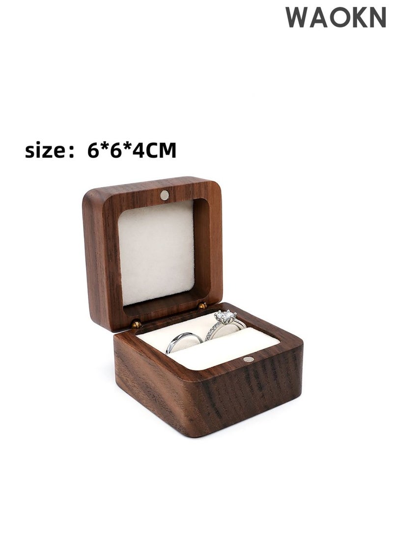 WAOKN Engagement Ring Box , Wooden Ring Box With Velvet Jewelry Display Gift Box , Earrings Coin Storage Box for Proposal Engagement Wedding Anniversary Square , portable and durable , 6*6*4cm , unisex , black . - Image 2