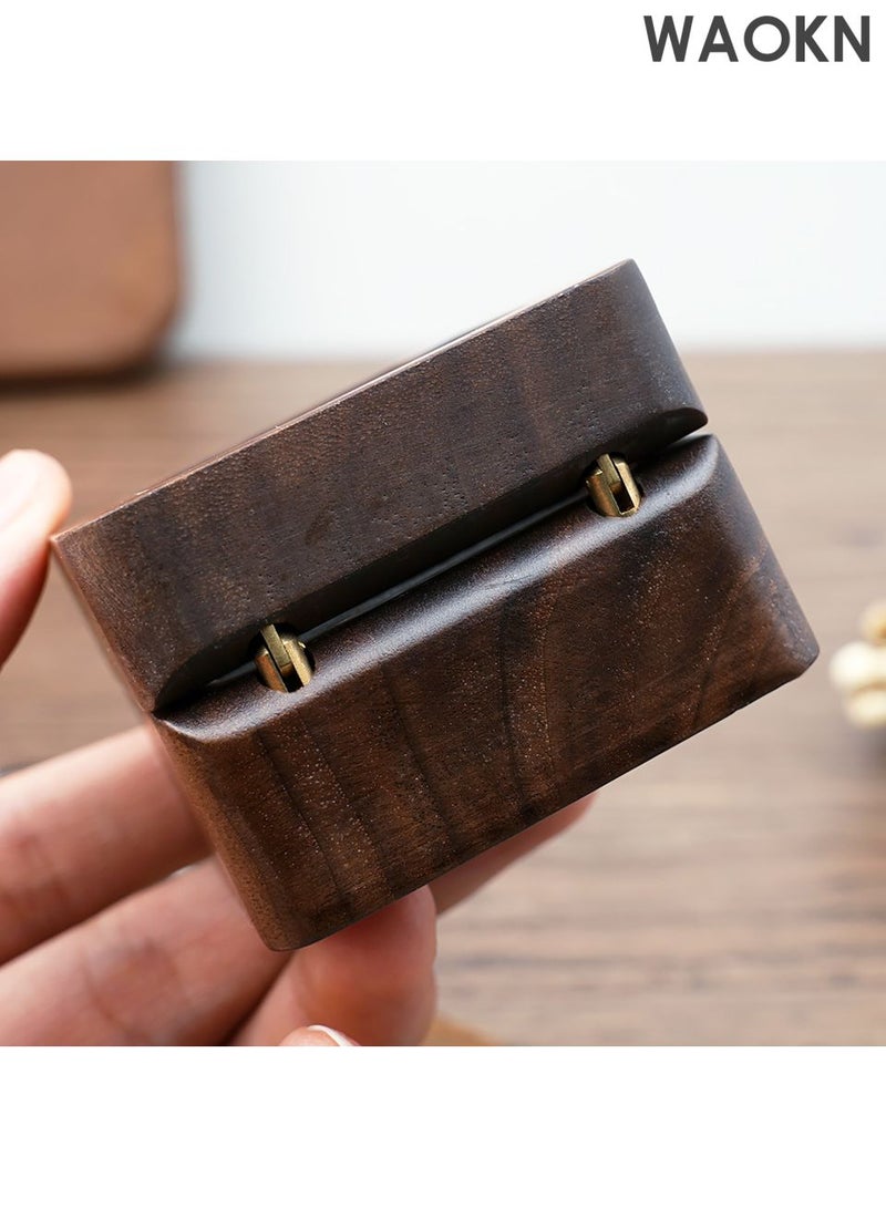 WAOKN Engagement Ring Box , Wooden Ring Box With Velvet Jewelry Display Gift Box , Earrings Coin Storage Box for Proposal Engagement Wedding Anniversary Square , portable and durable , 6*6*4cm , unisex , black . - Image 3