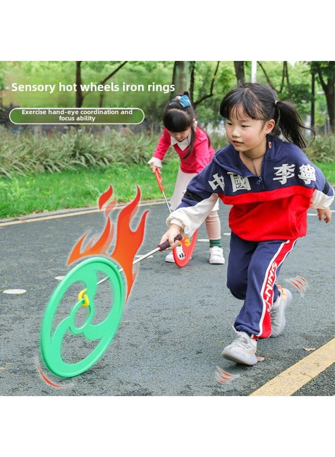 Kindergarten Roll Ring Nostalgic Toys Children Push Ring Plastic Roll Ring Childhood Toys Push Ring Sports Equipment-Color:Yellow Trumpet—telescopic Pole - Image 2