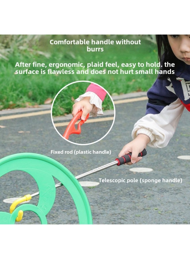 Kindergarten Roll Ring Nostalgic Toys Children Push Ring Plastic Roll Ring Childhood Toys Push Ring Sports Equipment-Color:Yellow Trumpet—telescopic Pole - Image 4