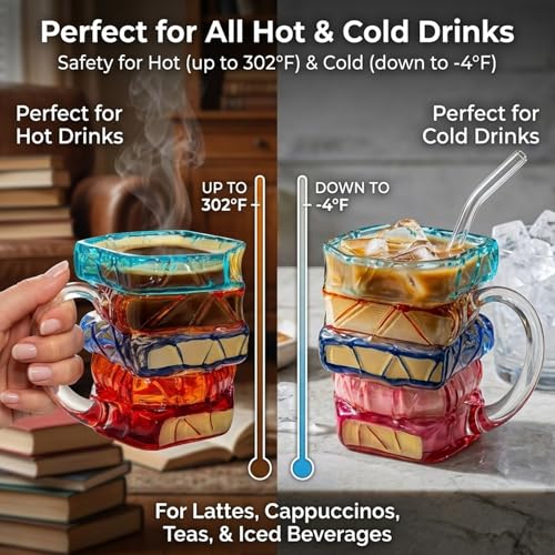 BUENLY Chapter Book Mug Novelty Coffee Mugs, Novelty 3D Painted Books Coffee Mug, 11Oz Books Stack Glass Cup Gift for Readers (1pcs) - Image 4