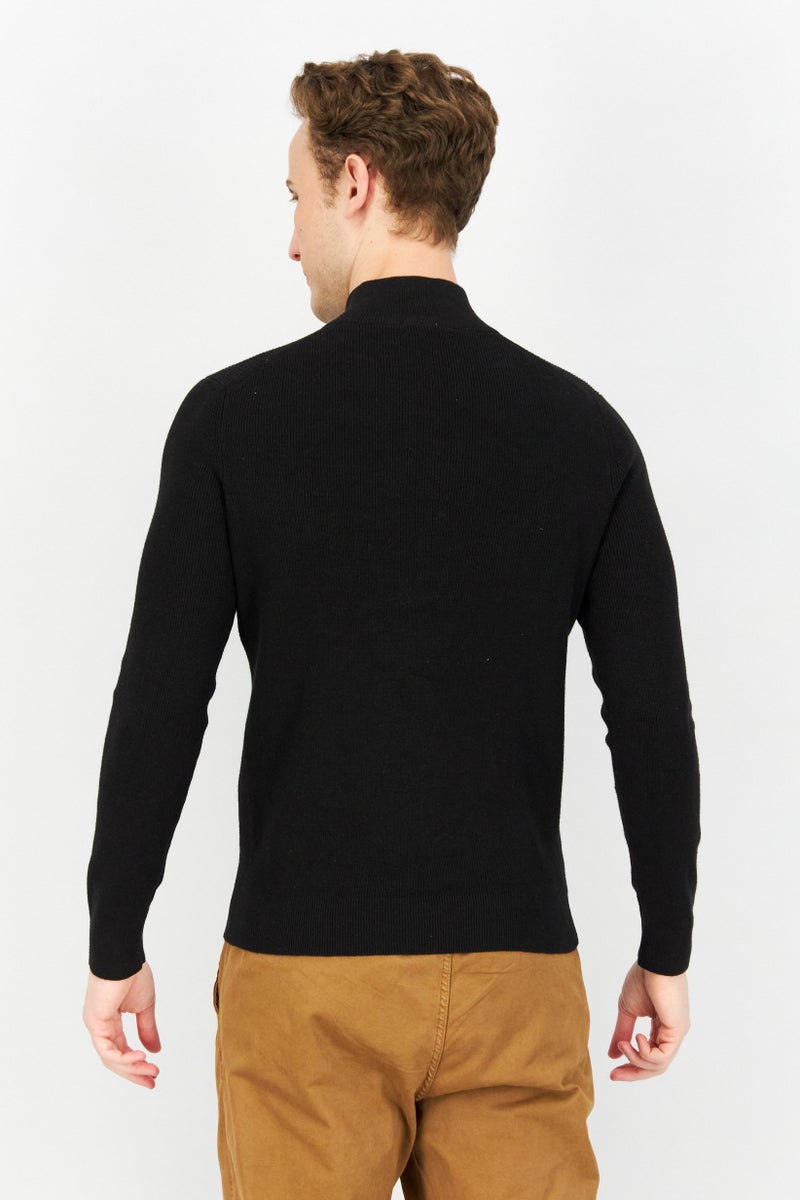 Celio Men High Neck Textured Long Sleeves Cardigan, Black  - Image 3