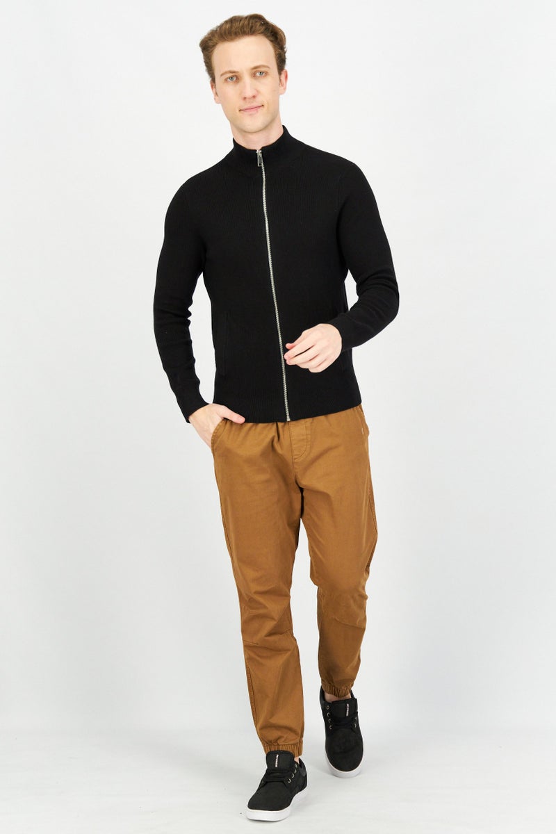 Celio Men High Neck Textured Long Sleeves Cardigan, Black  - Image 4