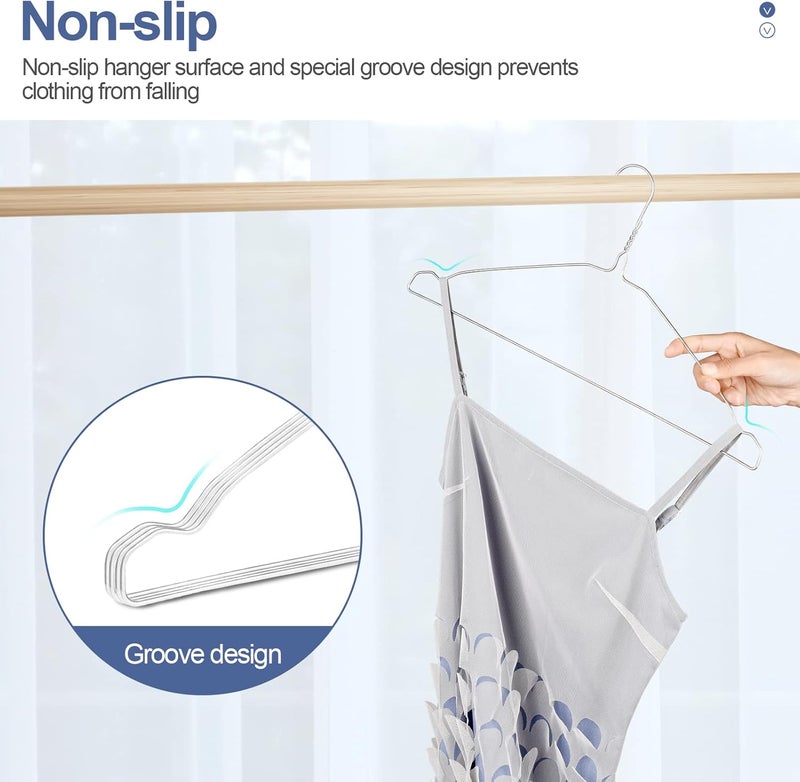 SPECILITE Wire Metal Clothes Hangers Bulk 50 Pack with Groove, 16.7 Inch, 12 Gauge Ultra Thin, Non Slip, for Standard Size Suits, Shirts, Pants, Skirts, Chrome - Image 3