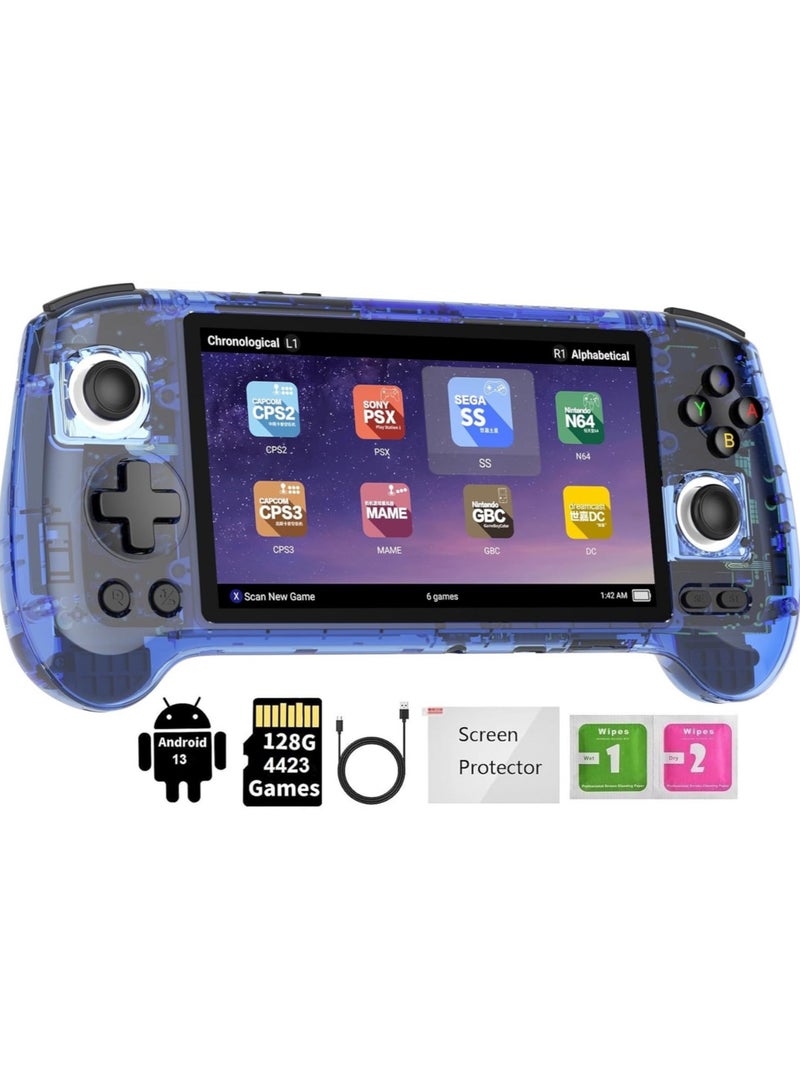 ANBERNIC  RG556 Retro Handheld Game Android 13,rg 556 Handheld Game with 5.48 inch Touch OLED Screen RG556 Supports DP and WiFi Bluetooth has Hall Rocker Battery 5500mAh 128TF Card Blue - Image 1