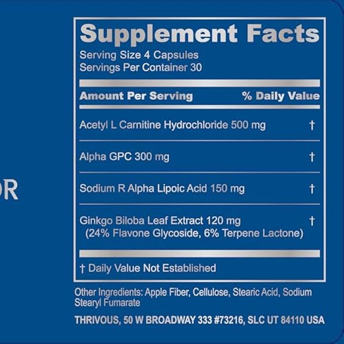 Thrivous Alpha Neuroprotector – Brain Support & Nootropic Supplement with Acetyl L-Carnitine, Alpha GPC, R-Alpha Lipoic Acid, Ginkgo Biloba – 120 Vegan Capsules - Image 3