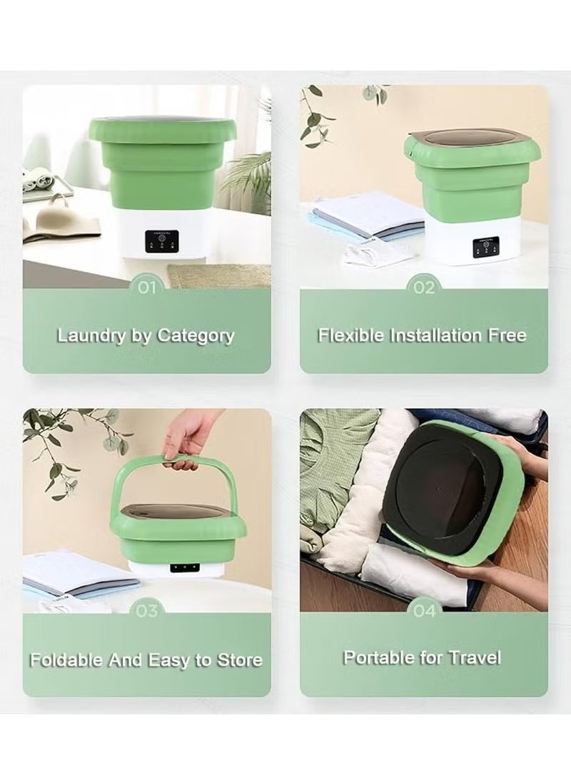 ELTRAZONE Folding Mini Automatic Washing Machine – 6L Portable Lightweight Clothes Washer with Spin Dryer, Detachable Drain Basket, and 3 Adjustable Wash Modes – Compact and Convenient for Baby Clothes, Travel, Dorms, Apartments, and Small Spaces – Green  - Image 5