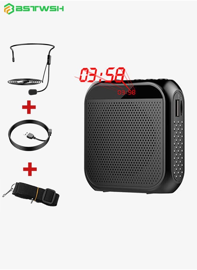 BSTWSH - Voice Amplifier with Wired Microphone Headset - Portable Rechargeable Multifunctional Loudspeaker with Noise Reduction for Teacher/Tour Guide/Conference/Coach - Supports TF Card and U Disk - Black - Image 1