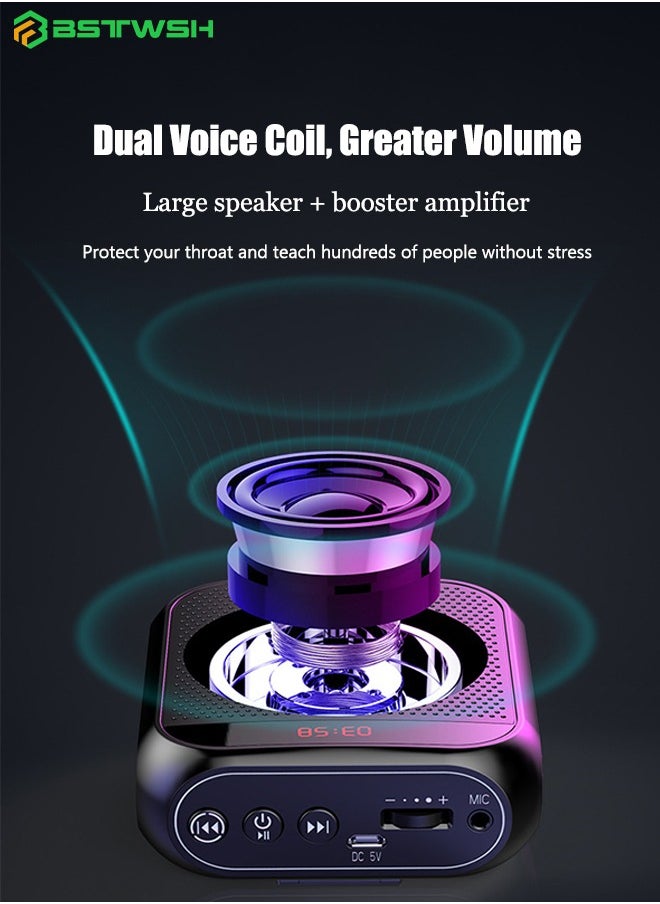 BSTWSH - Voice Amplifier with Wired Microphone Headset - Portable Rechargeable Multifunctional Loudspeaker with Noise Reduction for Teacher/Tour Guide/Conference/Coach - Supports TF Card and U Disk - Black - Image 1