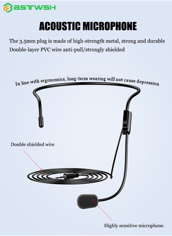BSTWSH - Voice Amplifier with Wired Microphone Headset - Portable Rechargeable Multifunctional Loudspeaker with Noise Reduction for Teacher/Tour Guide/Conference/Coach - Supports TF Card and U Disk - Black - Image 1