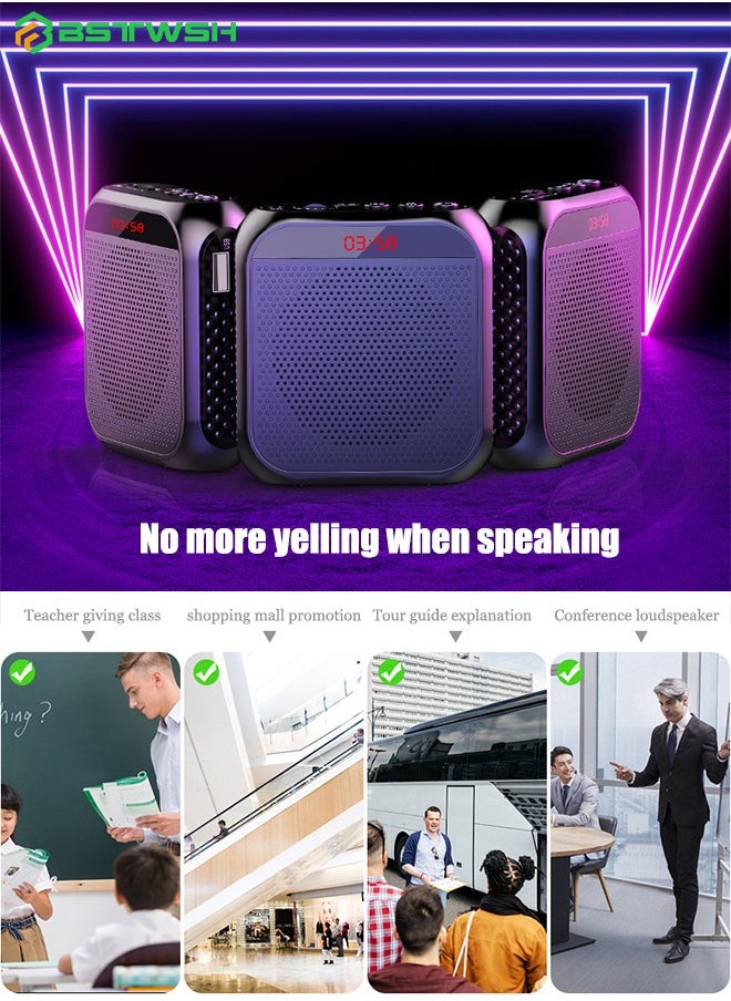 BSTWSH - Voice Amplifier with Wired Microphone Headset - Portable Rechargeable Multifunctional Loudspeaker with Noise Reduction for Teacher/Tour Guide/Conference/Coach - Supports TF Card and U Disk - Black - Image 1